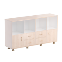 Шкаф-стеллаж верхняя часть без дверок, нижняя часть с 4 - мя ящиками и 2-мя дверками (бук/белый) - «globural.ru» - Нижний Новгород