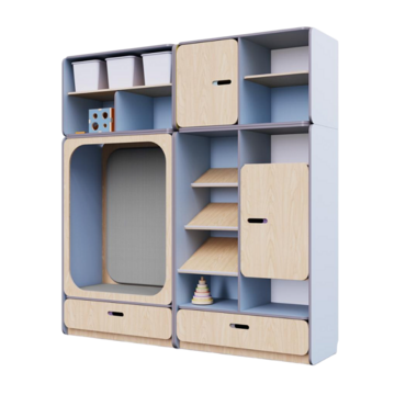 Детская стенка с местом для хранения и прямоугольной зоной отдыха из коллекции «НЕГА» (цвет голубой) - «globural.ru» - Нижний Новгород