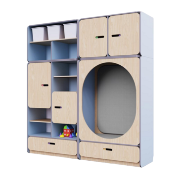 Детская стенка с местом для хранения и овальной зоной отдыха из коллекции «НЕГА» (цвет голубой) - «globural.ru» - Нижний Новгород